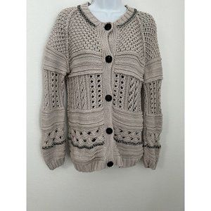 Bird By Juicy Couture Womens Tan Chunky Knit Cardigan Sweater Size M Chains